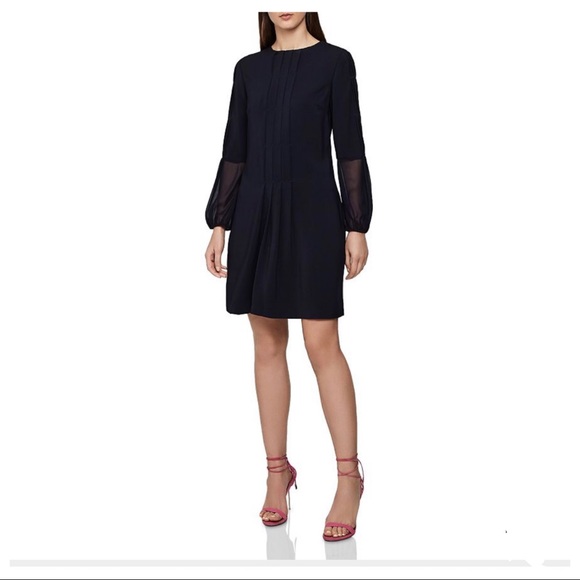 Reiss Delfina Pintuck Dress Navy Size 0 & Size 6 - Picture 3 of 8